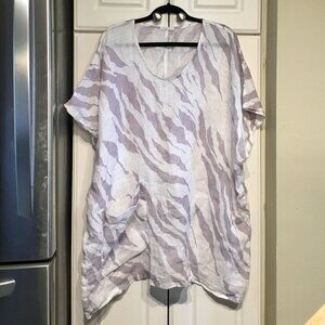 Moraitis Linen Plus Size Zebra Print Tunic/Cover-Up
